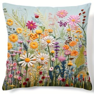 1pc, Plant Flower Pattern Polyester Cushion Cover, Pillow Cover, Room Decor, Bedroom Decor, Sofa Decor, Collectible Buildings Accessories (Cushion Is Not Included)