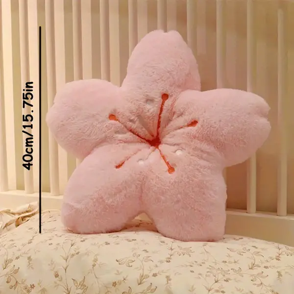 Plush Pink Cherry Blossom Petal Cushion - Versatile Floor Pillow for Bedroom & Living Room Decor, Soft Cotton Fill, Hand Washable