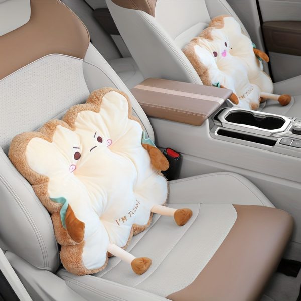 1pc Comfortable Polyester Cartoon Toast-Shaped Seat & Back Cushion with Polyurethane Material, Anti-Fatigue Hand Washable Pillow for Home, Office, Car - Ideal for Christmas, Halloween, Thanksgiving Gifts