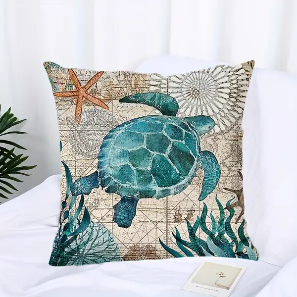 4pcs Marine Life Style Throw Pillowcases, Sea Animal Seahorse Whale Octopus Turtle Decorative Cushion Cover, Home Decoration, Office Cushion Decoration, Spring And Summer Pillowcase 45.72*45.72 Cm