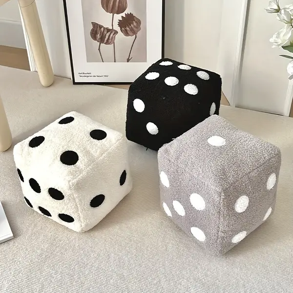 1pc Dice-Shaped Seat Cushion, Plush Fuzzy Faux Dice Backrest Throw Pillow, Pouf Floor Cushion Mat For Long Sitting, Couch, Bed, Balcony, Bedroom, Living Room, Dorm, Ideal Gift Choice, Home Decoration