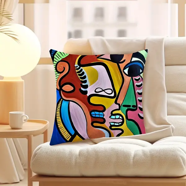 1pc Digital Print Abstract Square Modern Style Polyester Cushion Cover, Throw Pillow Cover, Bedroom Accessories, Sofa Cushion Cover, Living Room Throw Pillow Cover (No Pillow Core)