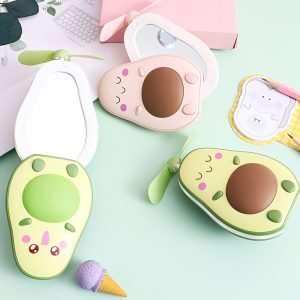 Avocado Portable Multifunctional USB Handheld Fan Night Light Makeup Mirror Cute Small Fan With Fill Light Mirror