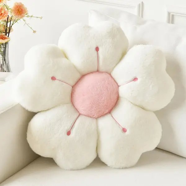 GENGUTOR Cute Daisy Flower Pillow - Soft Plush Decorative Throw for Bed & Sofa, Cozy Floor Cushion for Home and Dorm Decor, White FPink, 34.8 cm