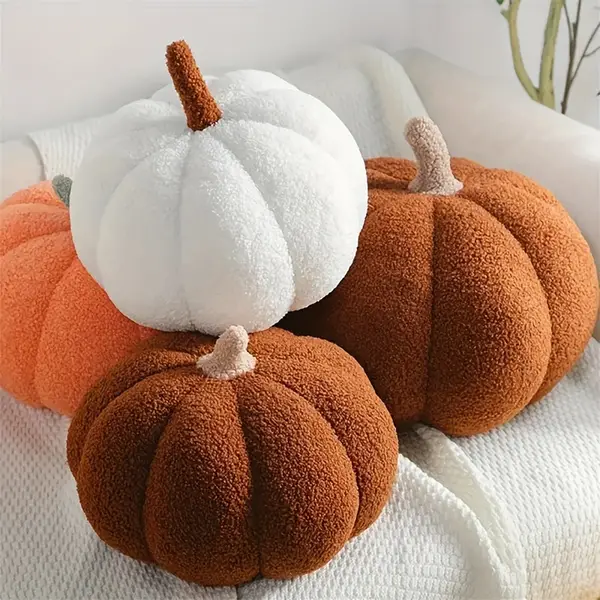 Cozy Halloween Pumpkin Plush Throw Pillow - Soft, Stuffed & Fluffy Decorative Cushion for Home Party Decor, Autumn Seasonal Accent, Festive Fall Decoration