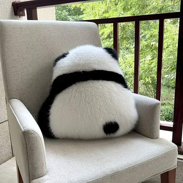 Contemporary Microfiber Panda Throw Pillow with Shy Face Design, Hand Washable Cartoon Animal Cushion, Zippered Anime Theme Plush for Sofa, Bed, Car, All-Season Multipurpose Decorative Pillow for Kids and Teens, Faux Fur with Polyester Fill, Unique Gift Idea